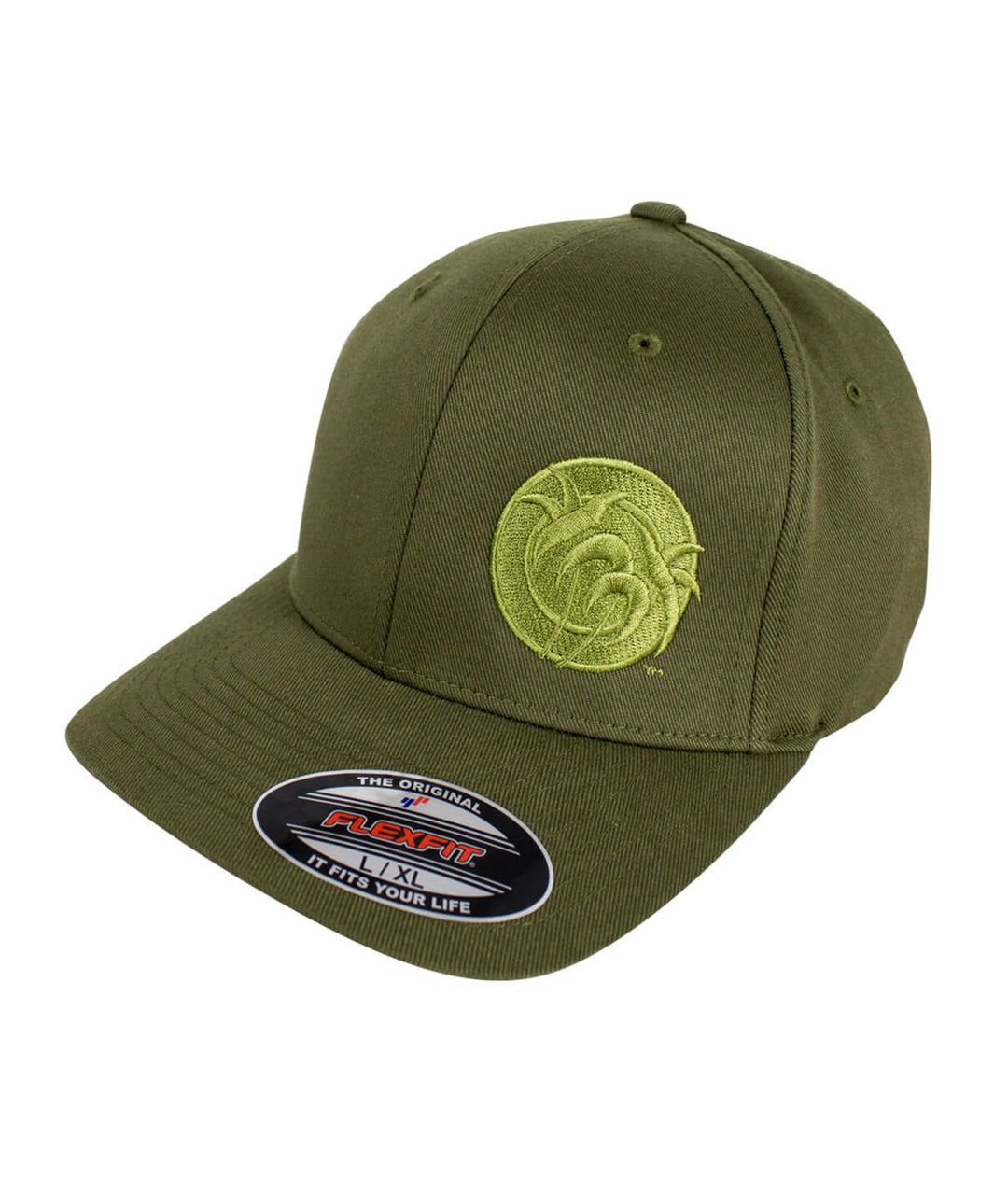 Tone classic Flexfit hat in olive green with NICERIDE palm logo embroidered on the front.