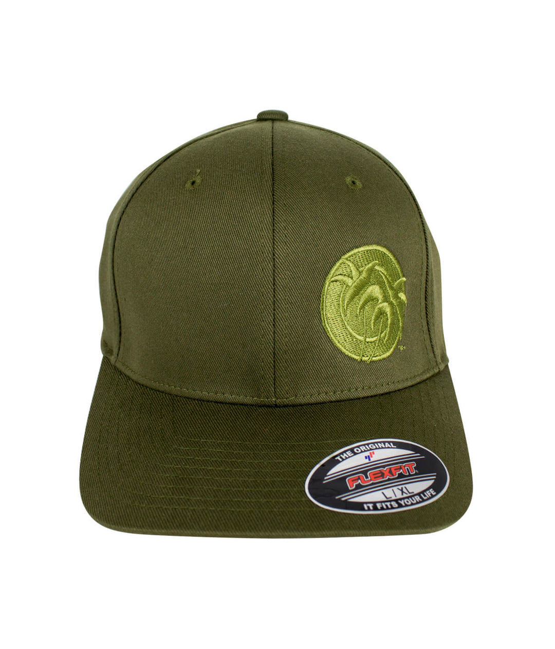 Tone Classic Flexfit Hat with embroidered NICERIDE palm logo in olive green color.