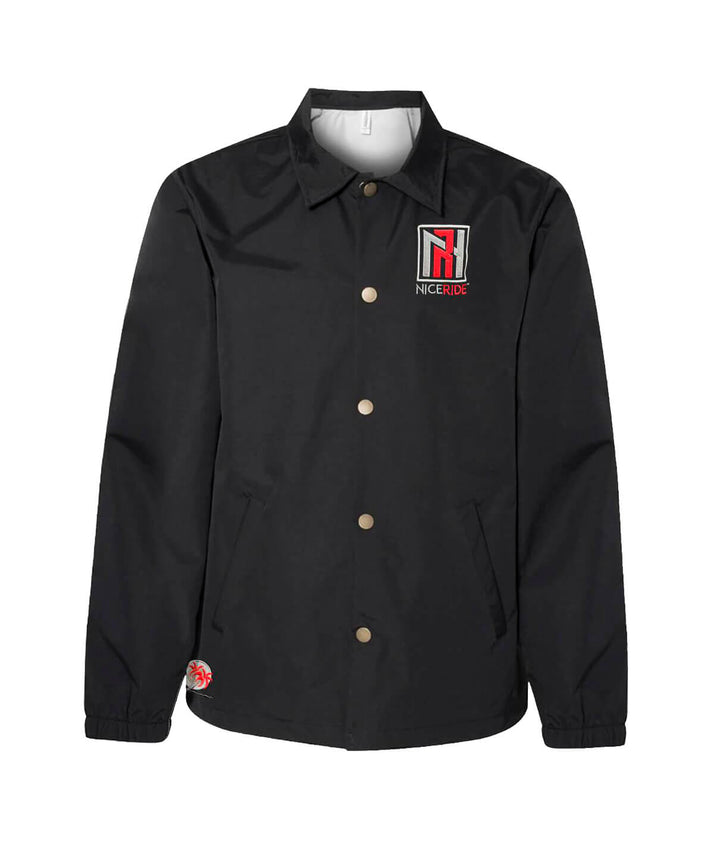 N-R Windbreaker unisex jacket with waterproof coating featuring NICERIDE logo on the chest, standard fit, and drawstring closure.