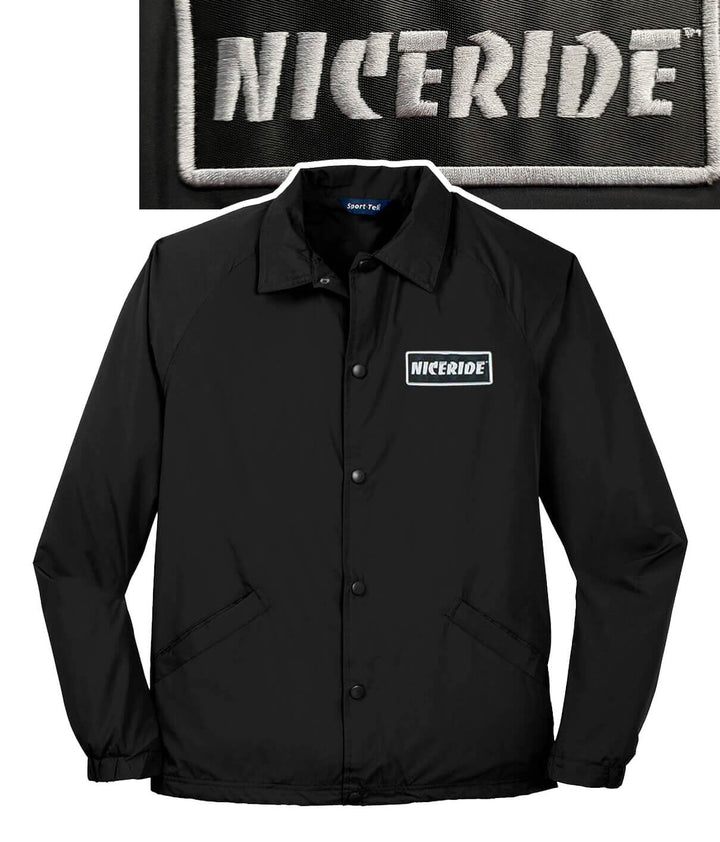 NICERIDE windbreaker jacket with embroidered patch on chest and snap front closure for stylish outerwear.