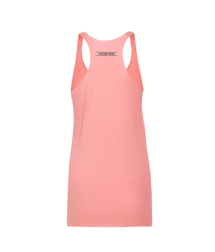 Salty tank top for women in pink with racerback design, featuring NICERIDE logo on rear.