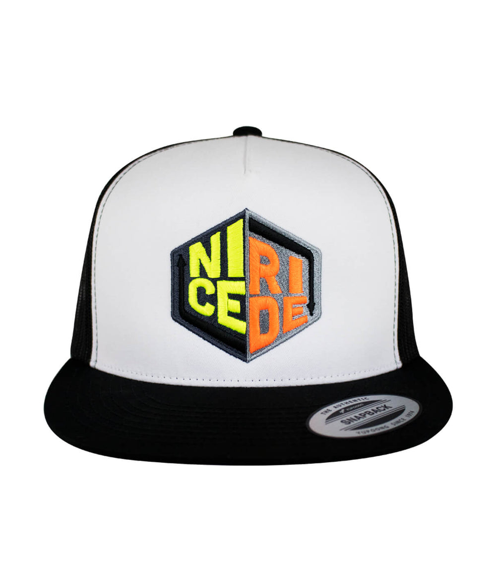 Twisted TRUCKER Hat featuring NICERIDE logo embroidered on the front, a stylish baseball cap.
