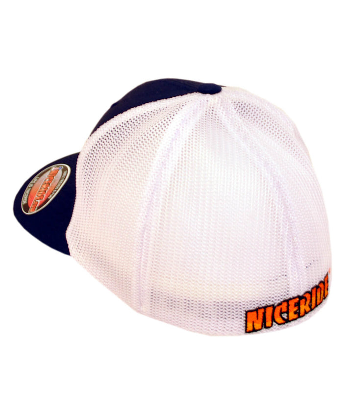 Classic Palm Meshback Flexfit Hat featuring NICERIDE logo, perfect hat for stylish, breathable headwear.