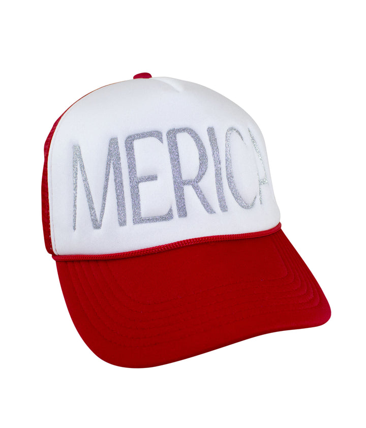 Merica Foam Trucker Hat with metallic silver embroidery, baseball cap designed in the USA, perfect summer accessory, hat.