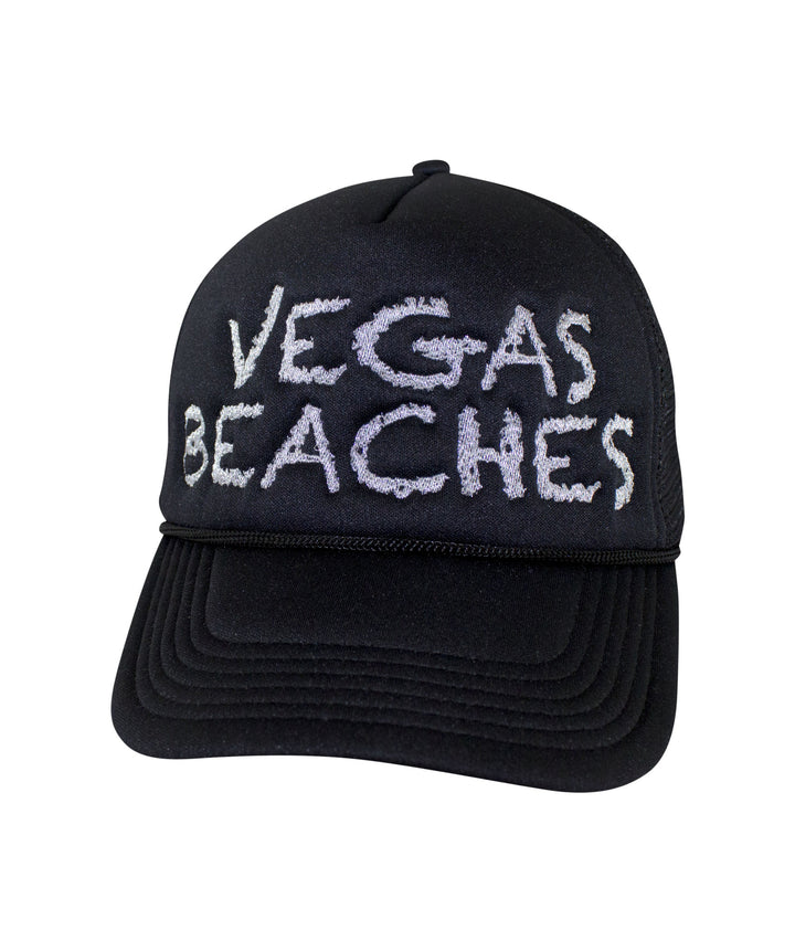 Vegas Beaches Foam Trucker Hat, stylish hat with embroidered text, perfect for summer outings.