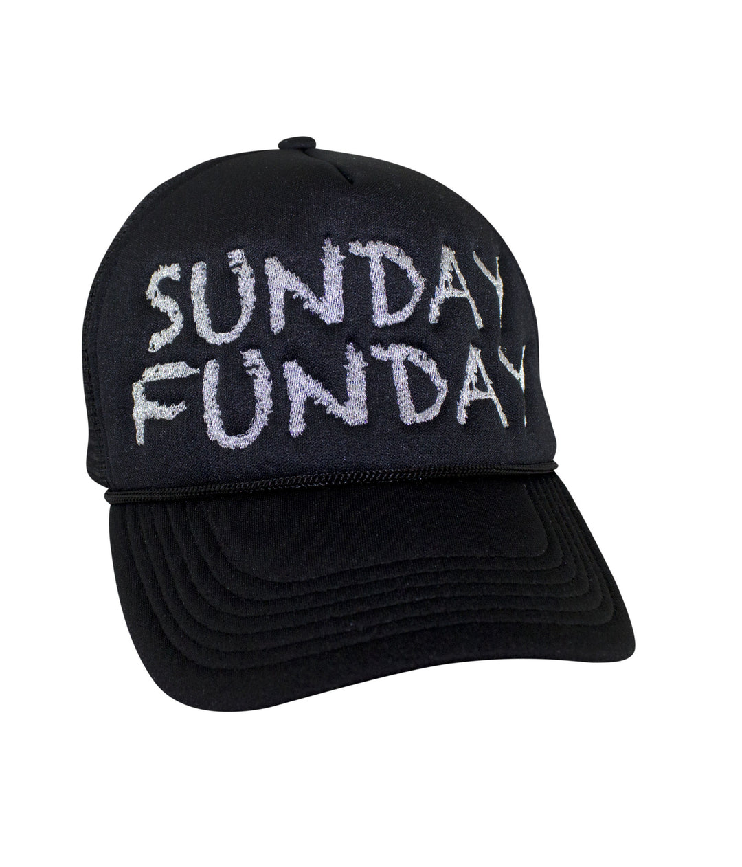 Sunday Funday Foam Trucker Hat with embroidered text, perfect for casual outings. Focus on stylish hat for any day!