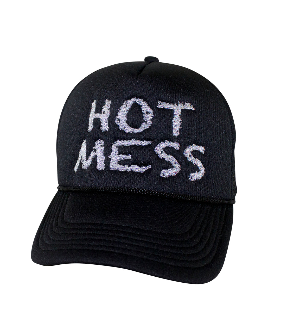 Hot Mess Foam Trucker Hat with embroidered text and NICERIDE logo, perfect casual hat for everyday wear.