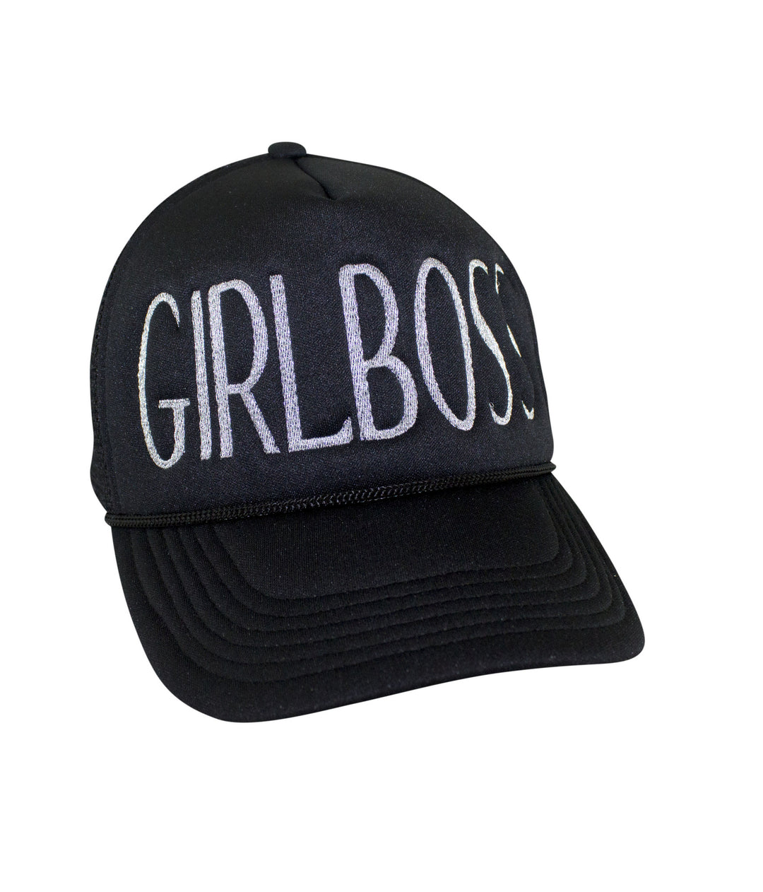 Black Foam Trucker Hat featuring "GIRLBOSS" embroidery, perfect for stylish women who embrace empowerment.