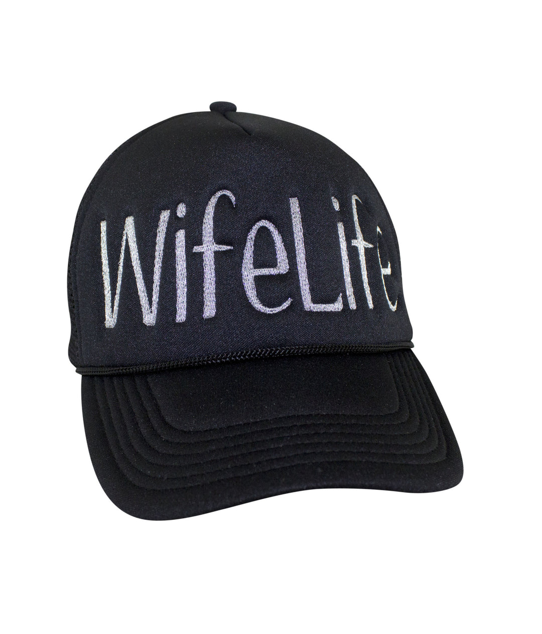 Wife Life Foam Trucker Hat with embroidered front panel and NICERIDE on the side, perfect casual hat for any occasion.