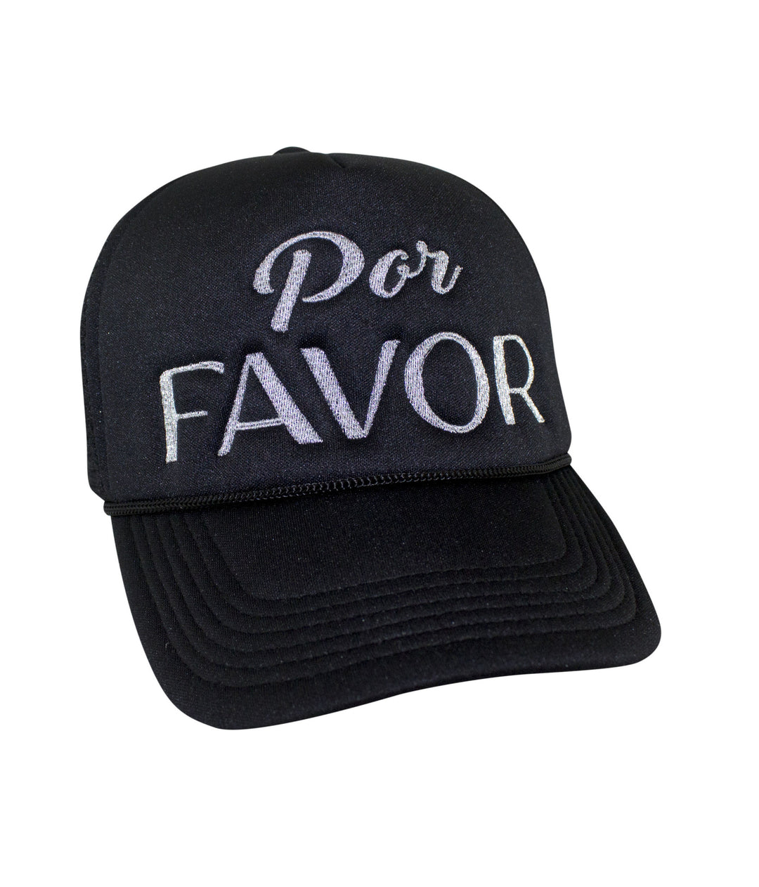Por Favor Foam Trucker Hat featuring embroidered text, stylish baseball cap, perfect for casual wear, hat