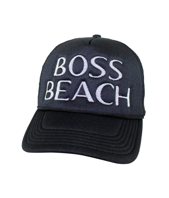Boss Beach Foam Trucker Hat with embroidered text, perfect for beach outings and casual wear.