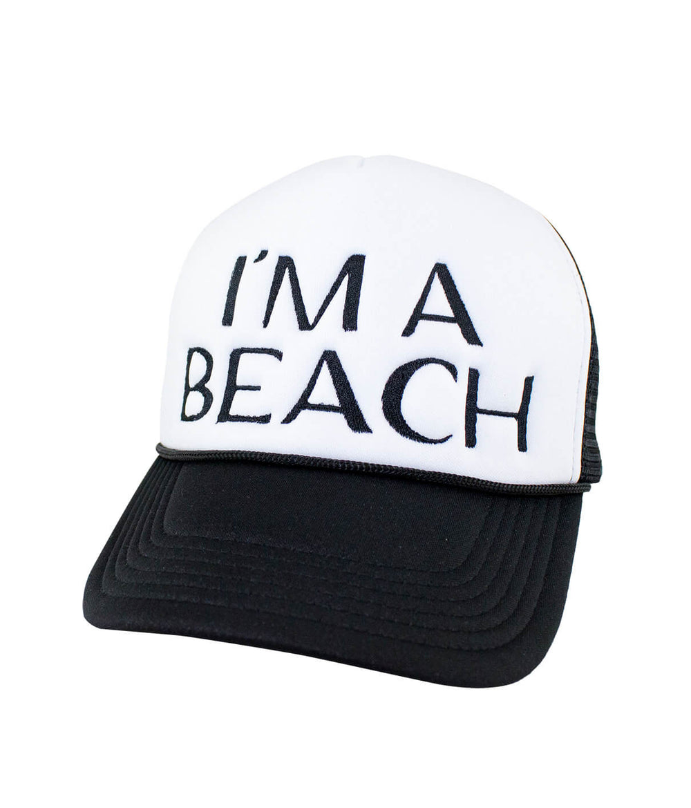 I'm A Beach Foam Trucker Hat, embroidered cap for casual wear, designed for beach lovers.