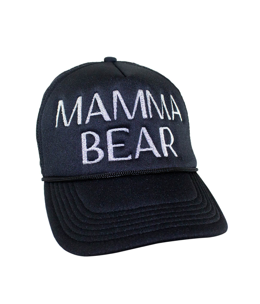 Mamma Bear Foam Trucker Hat featuring embroidered text, a stylish baseball cap design, perfect for any outdoor event.