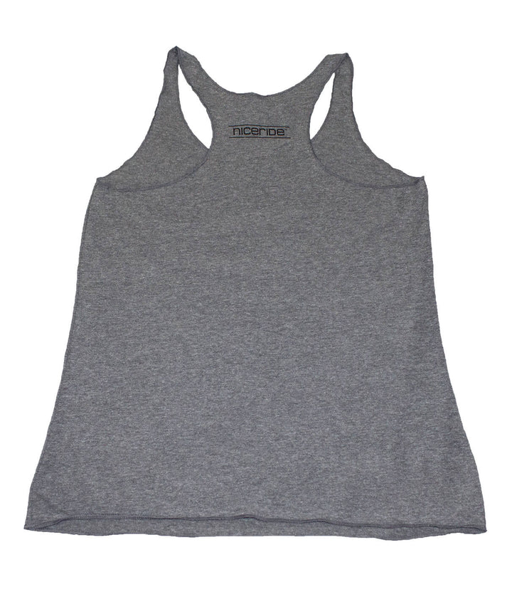 Sorry for Rivering tank top in gray with NICERIDE logo, vintage racerback style for women.