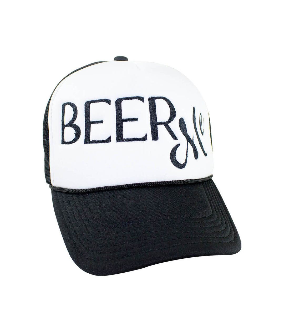 Beer Me Foam Trucker Hat with embroidered text, a stylish hat perfect for casual outings.