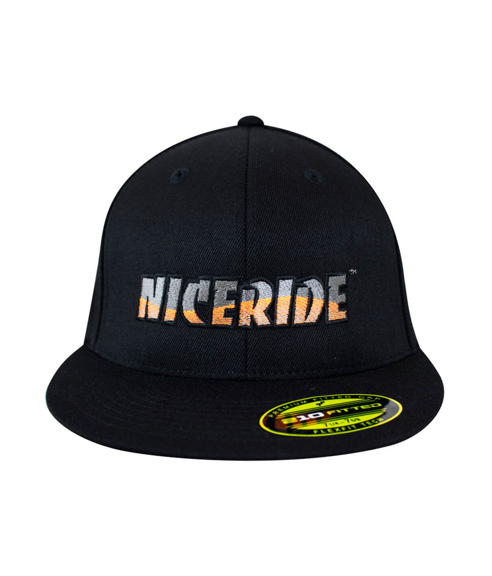 NICERIDE Tornado 210 fitted hat in black with embroidered logo on front panel.