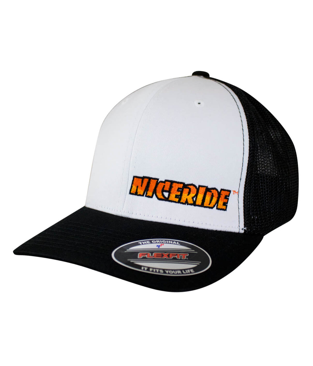 Classic NICERIDE Meshback Flexfit Hat featuring embroidered logo and stylish design, perfect for casual wear.