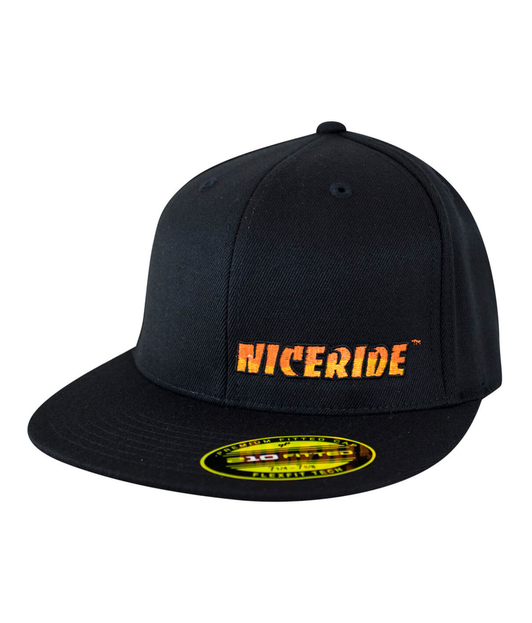 Classic NICERIDE 210F fitted hat with embroidered logo on front, black cap ideal for everyday wear.