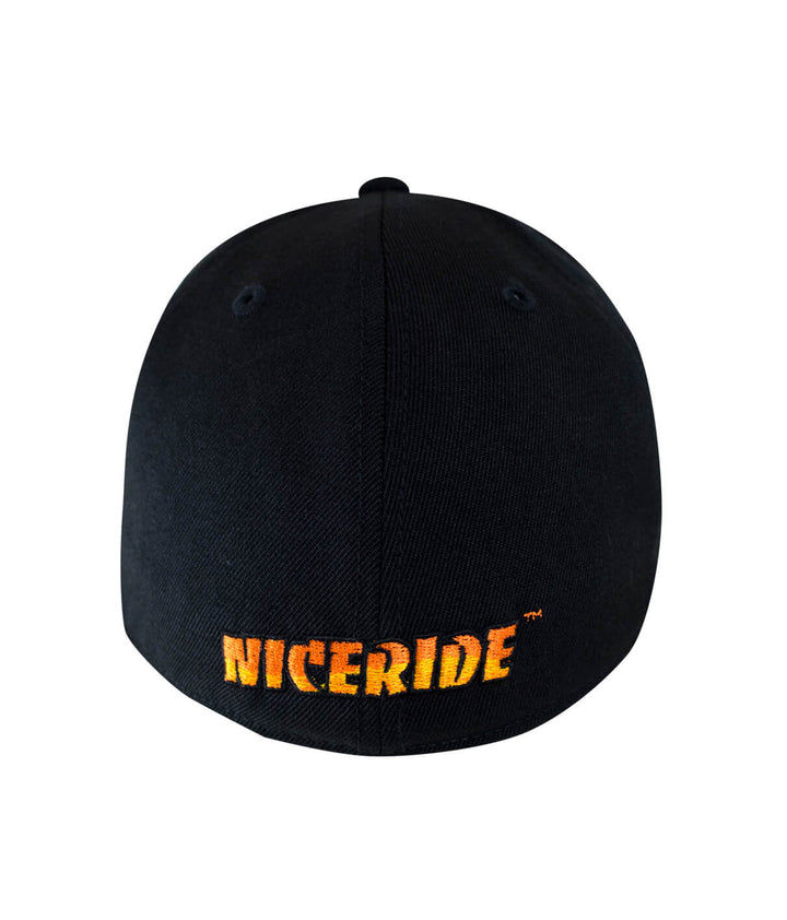 Back view of NICERIDE baseball cap displaying logo on a 210F fitted hat.