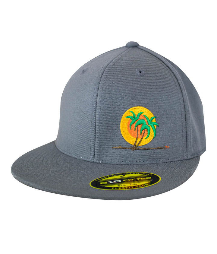 Classic Palm 210F Fitted Hat, a gray hat with NICERIDE logo and palm tree design.