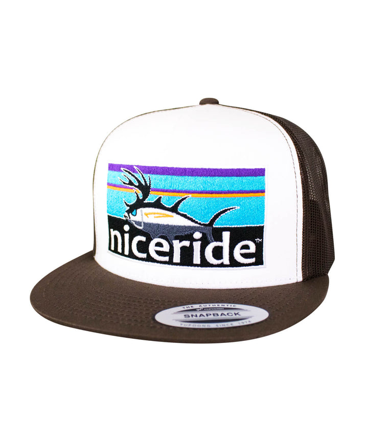 NICERIDE Buck-Eye Explorer Horizon unisex snapback trucker hat with colorful embroidered graphic.