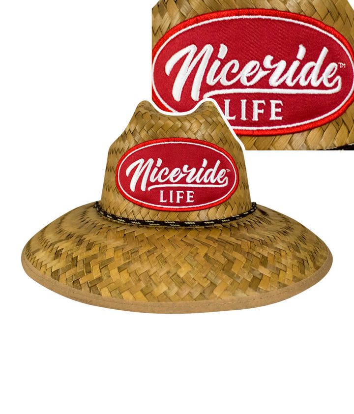 Horsepower straw sun hat for kids with Niceride patch, perfect for beach use, helps keep sun out of face, unisex.