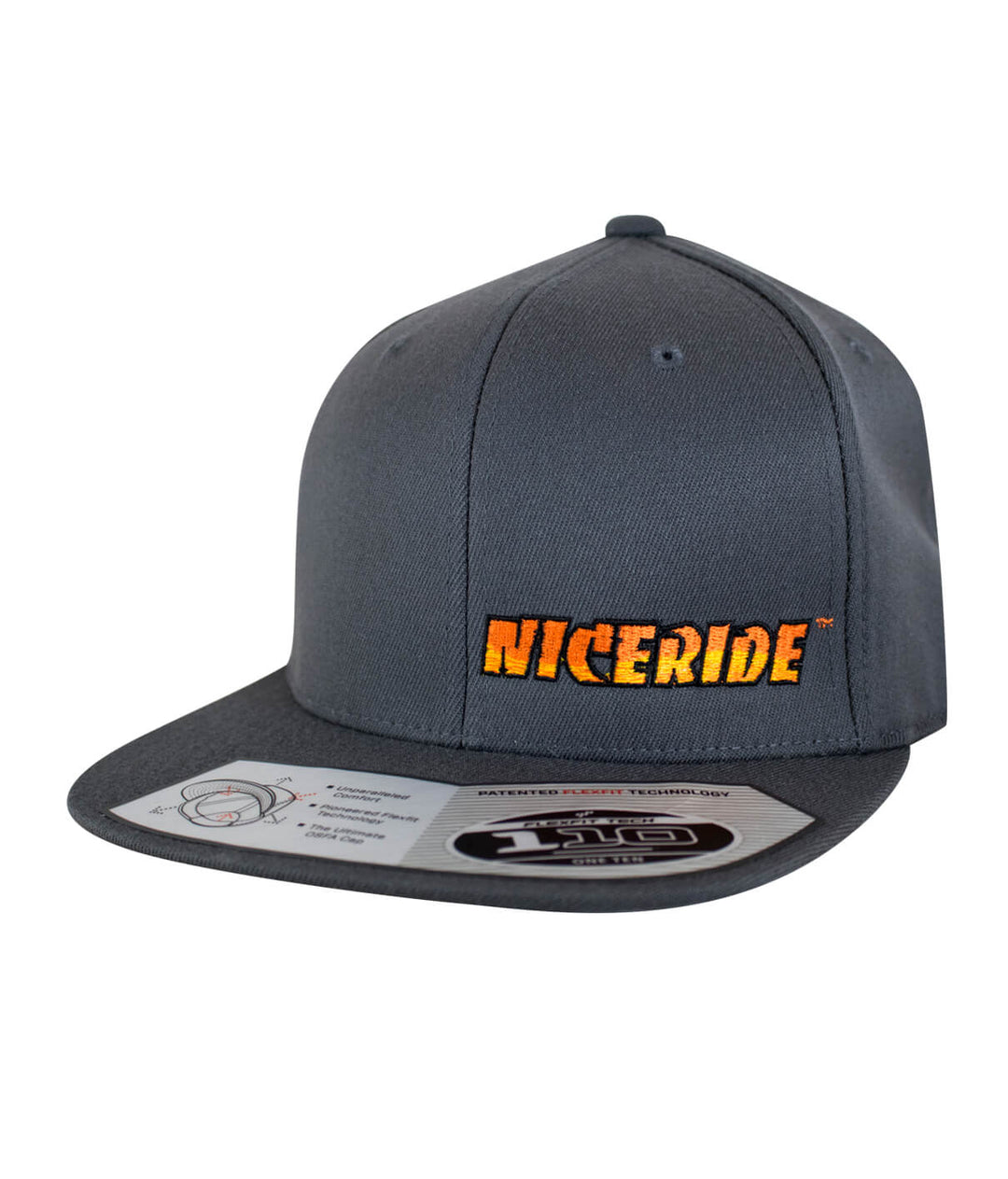 Classic NICERIDE 110F Snapback hat with embroidered logo in gray color.