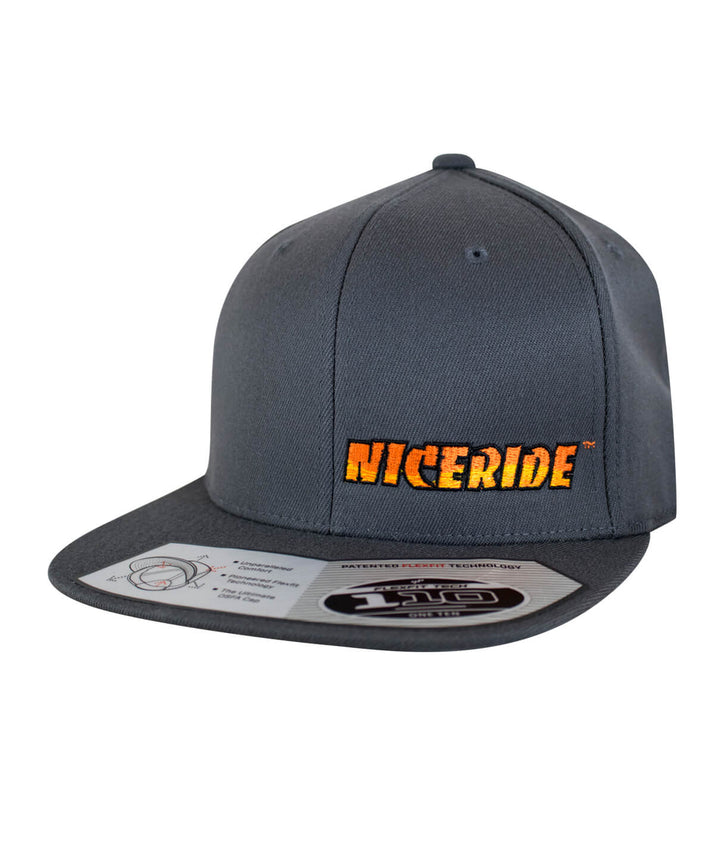 Classic NICERIDE 110F Snapback hat with embroidered logo in gray color.