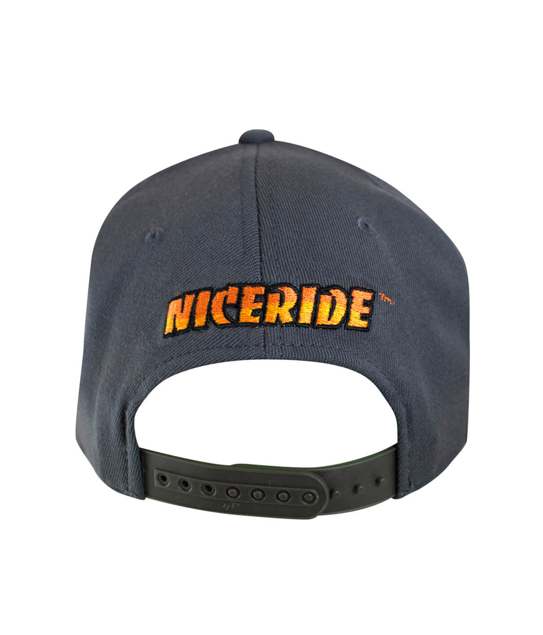 Back view of a 110F Snapback hat featuring NICERIDE logo embroidered on the rear, ideal for hat enthusiasts.