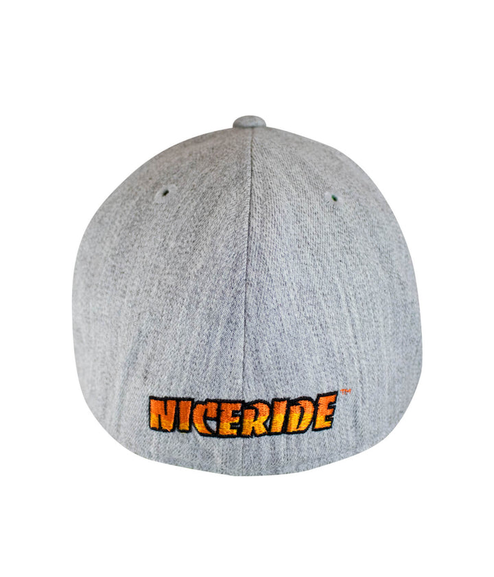 Back view of NICERIDE 210F fitted hat, showcasing the embroidered NICERIDE logo on the center rear.