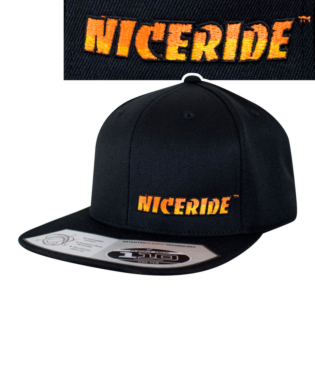 Classic NICERIDE 110F Snapback hat with embroidered logo on the front and back.