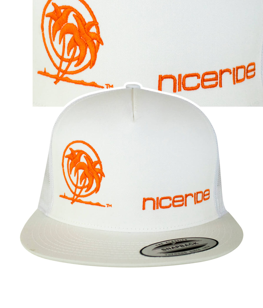 Palm Tower Trucker Hat featuring NICERIDE's palm logo embroidered, perfect hat for stylish outdoor wear.