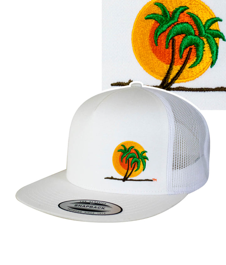 The Cledus - Palm trucker hat featuring palm logo embroidery and a classic snapback design.