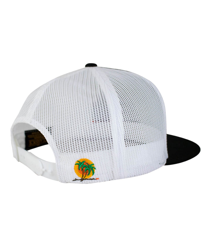 The Cledus - NICERIDE trucker hat back view featuring mesh design and embroidered palm tree logo.