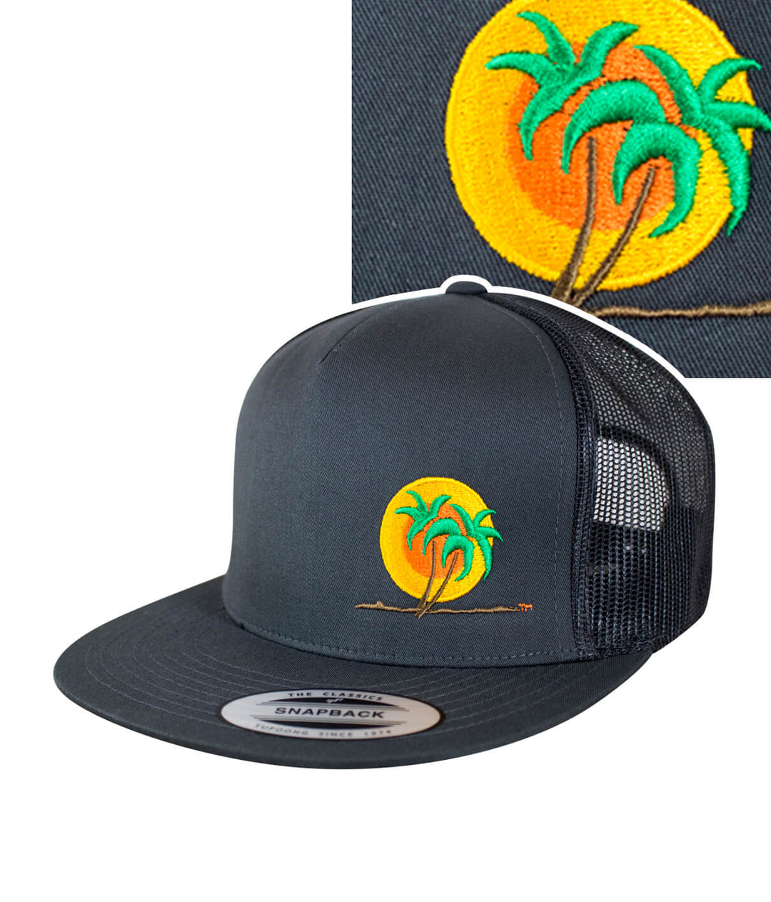 The Cledus - Palm hat featuring palm tree embroidery and a classic snapback design.