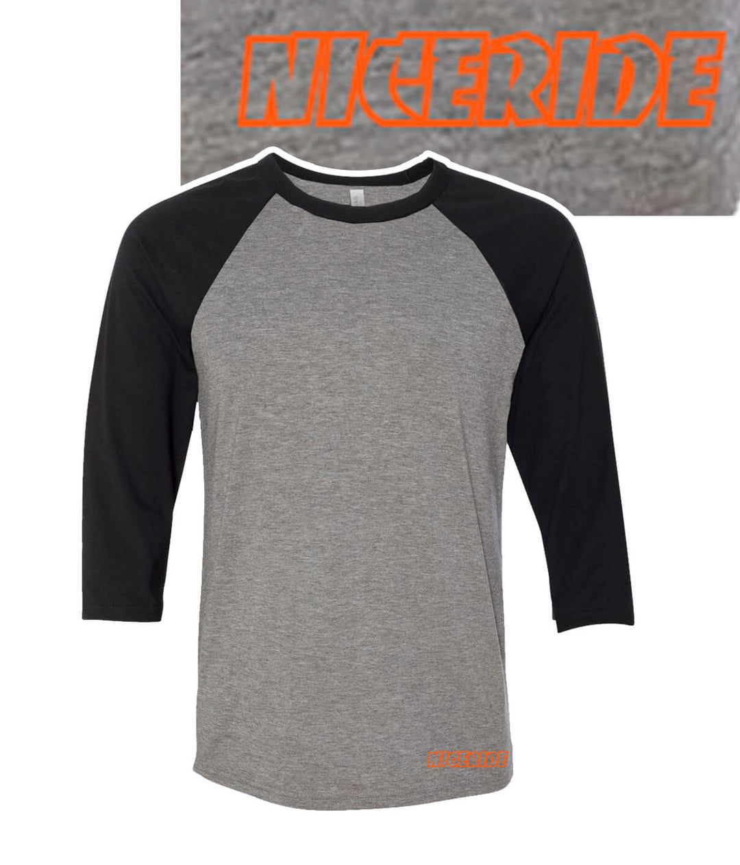 The Finch - Women's Gray & Black Bella + Canvas Women's 3/4 Sleeve T-Shirt featuring NICERIDE logo.