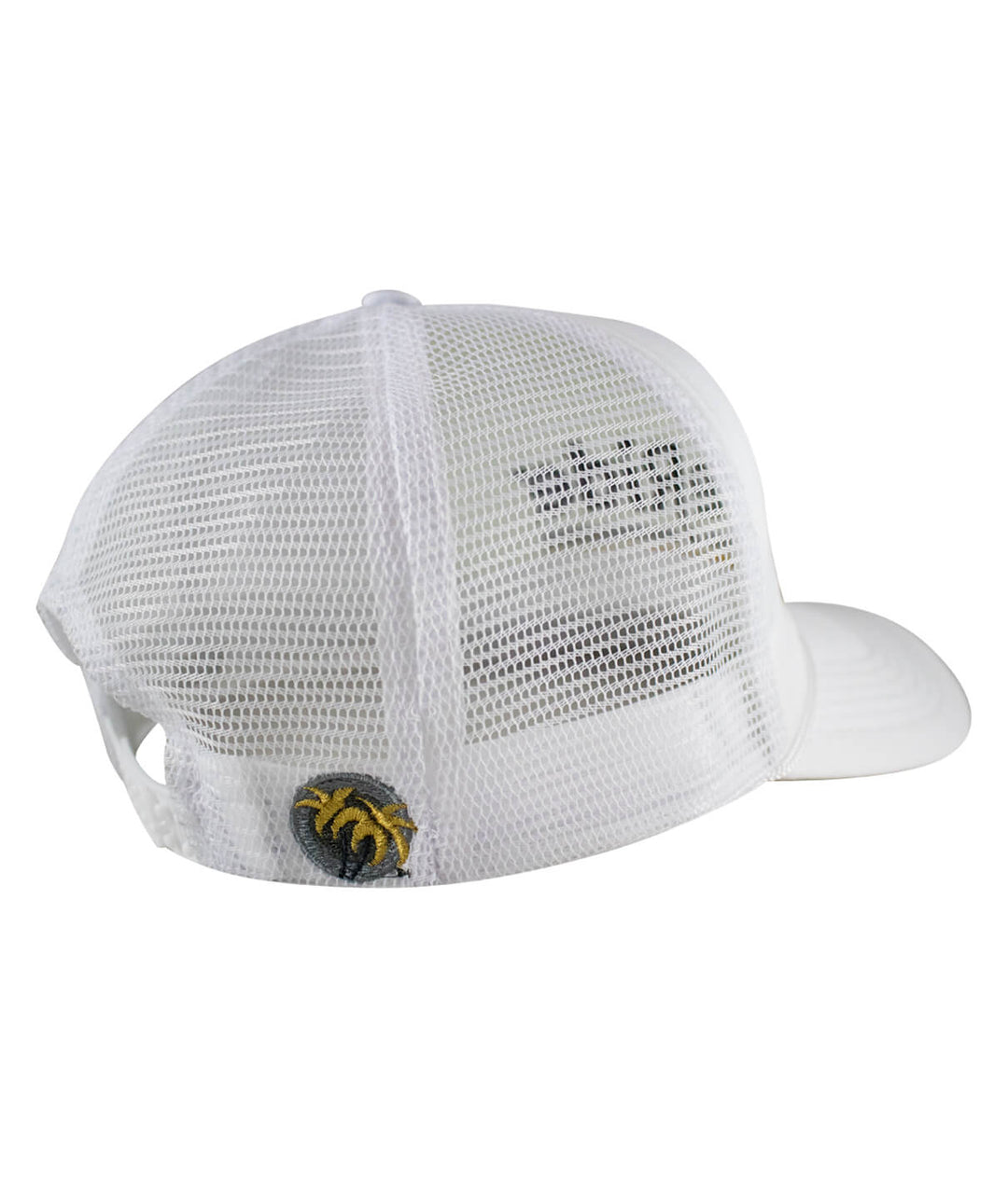 Back view of the Low Tide Foam Trucker Baseball Hat showcasing the classic palm embroidery and mesh design.