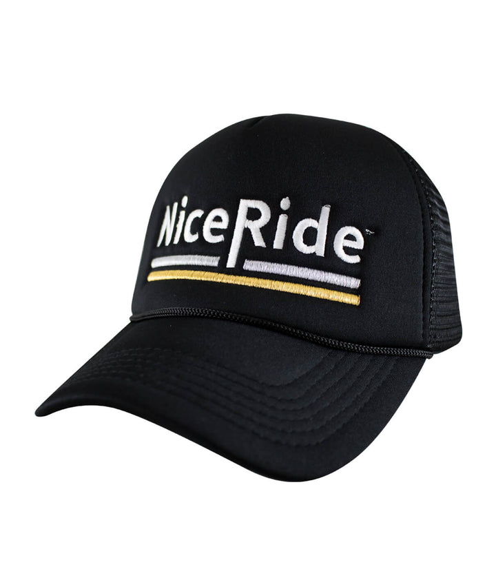 Low Tide Foam Trucker Baseball Hat featuring NiceRide embroidery on front and classic palm design.