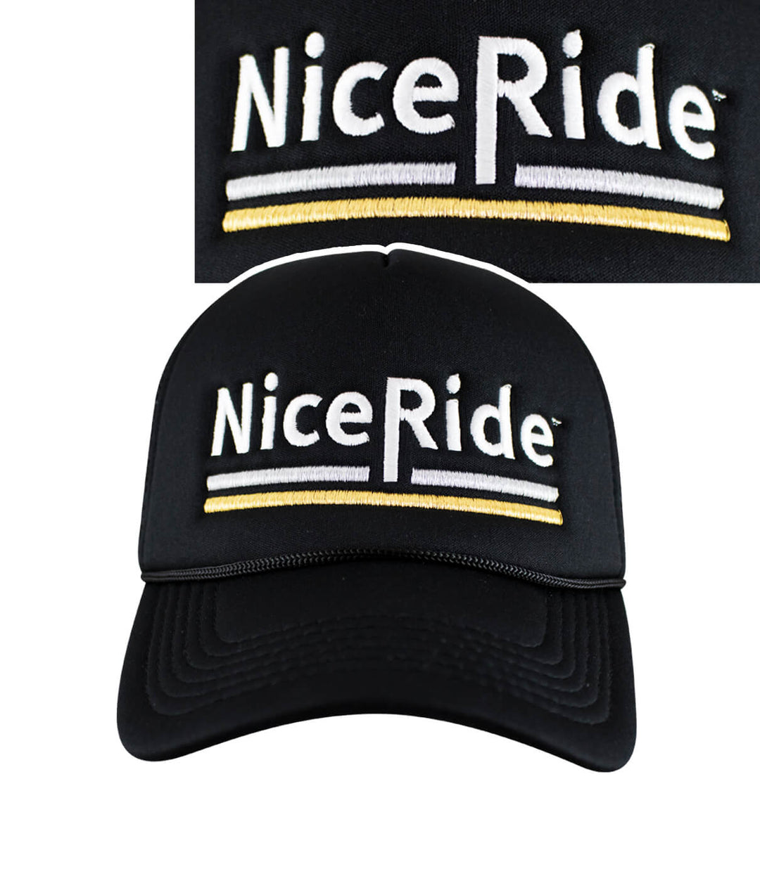 Low Tide Foam Trucker Baseball Hat featuring NiceRide embroidered logo on the front, ideal casual hat for outdoor activities.