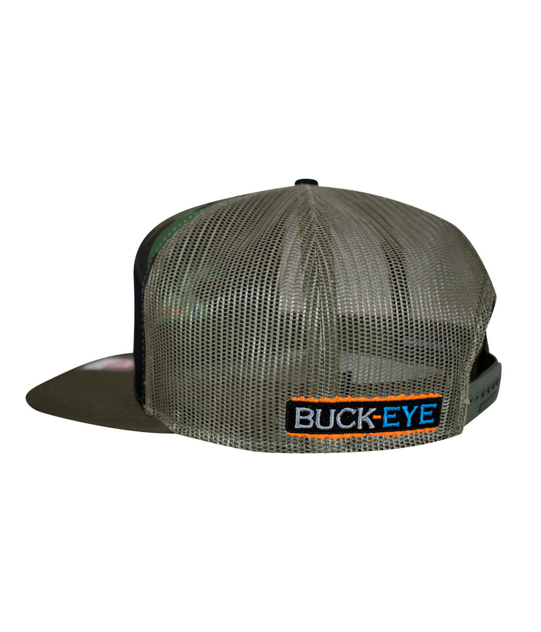 Back view of the NICERIDE Buck-Eye Faded Glory 7-Panel Trucker Hat showcasing mesh design and logo.