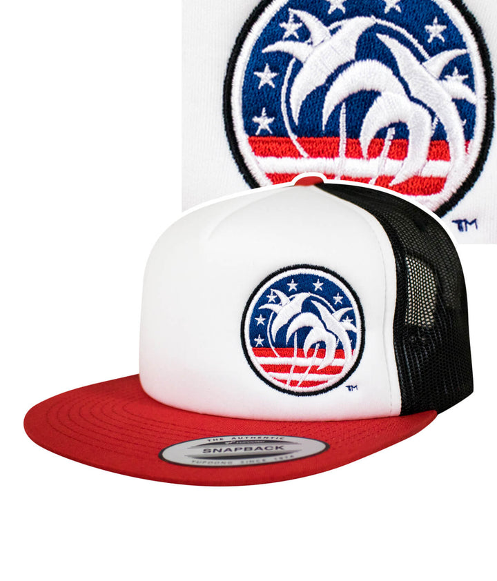 Spirit of 76 Foam Flatbill Trucker Baseball Hat with embroidered logo, a stylish hat for casual wear.