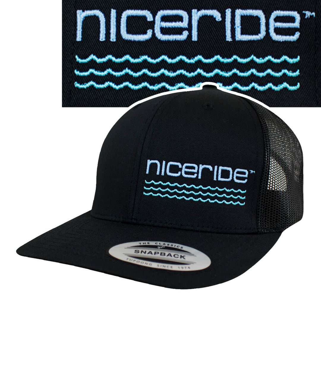 On The Water Retro Trucker Hat featuring NICERIDE design, perfect for summer adventures, classic hat style.