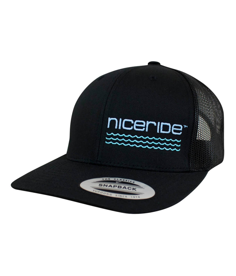 On The Water Retro Trucker Hat by NICERIDE featuring embroidered design, perfect summer hat for outdoor adventures.