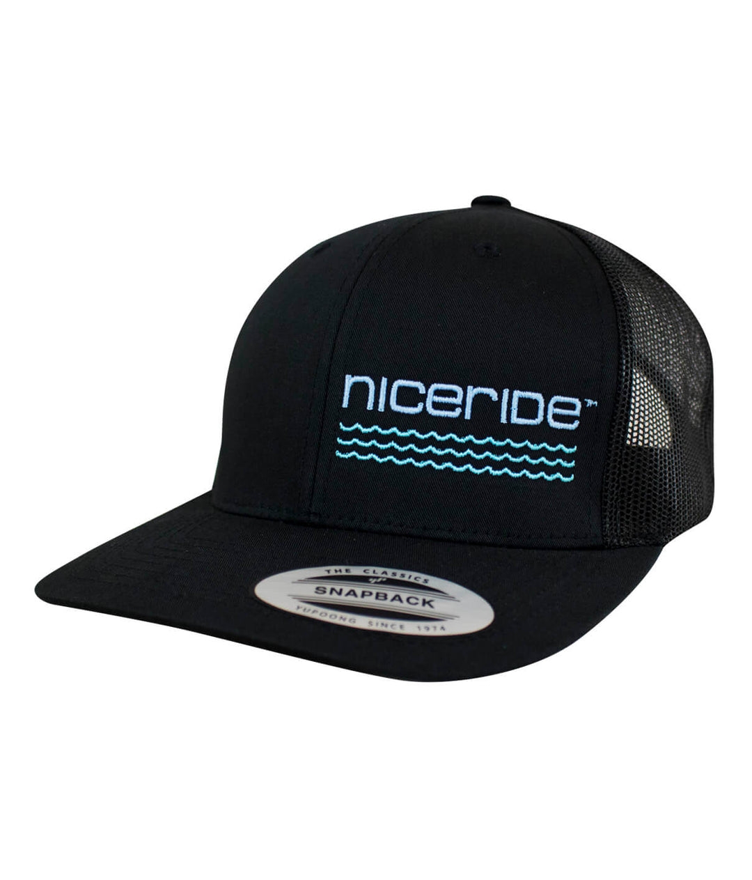 On The Water Retro Trucker Hat by NICERIDE featuring embroidered design, perfect summer hat for outdoor adventures.