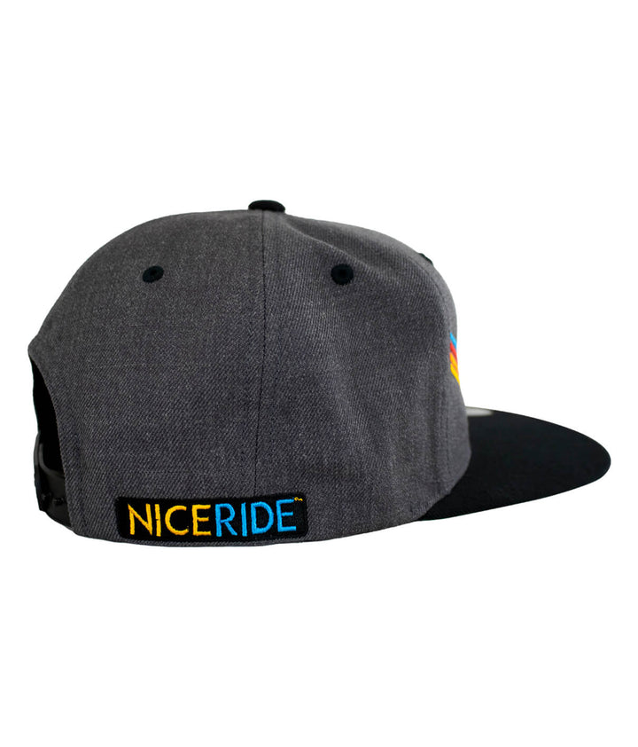 Back view of NICERIDE Aquarius snapback hat showcasing premium embroidery and adjustable closure.