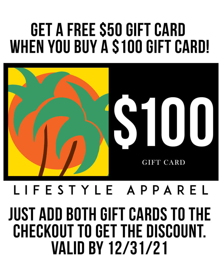 $100 gift card promotion for Lifestyle Apparel with an offer of a free $50 gift card.