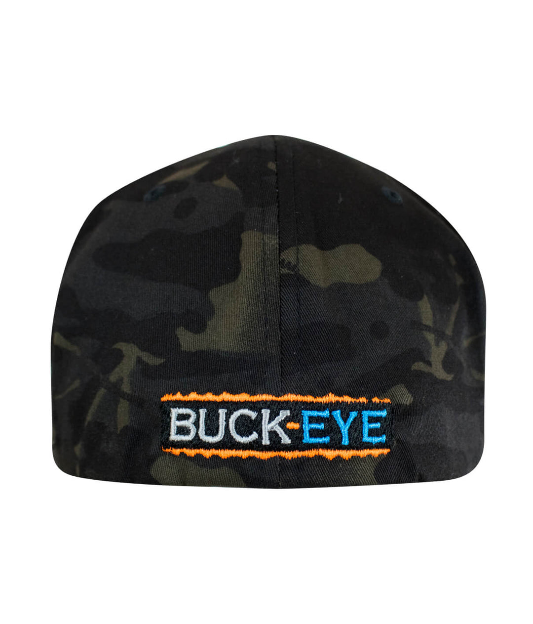 Back view of the "Buck-Eye Explorer" Unisex Multicam Classic Flexfit Hat featuring embroidered BUCK-EYE logo.