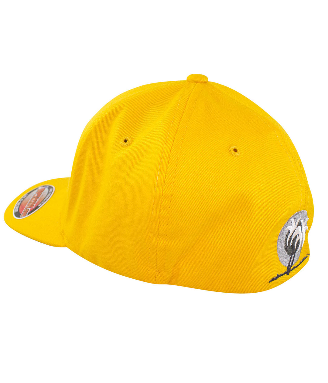 Bold Tower Classic Flexfit hat in vibrant yellow with NICERIDE logo on the front and palm logo on the back.