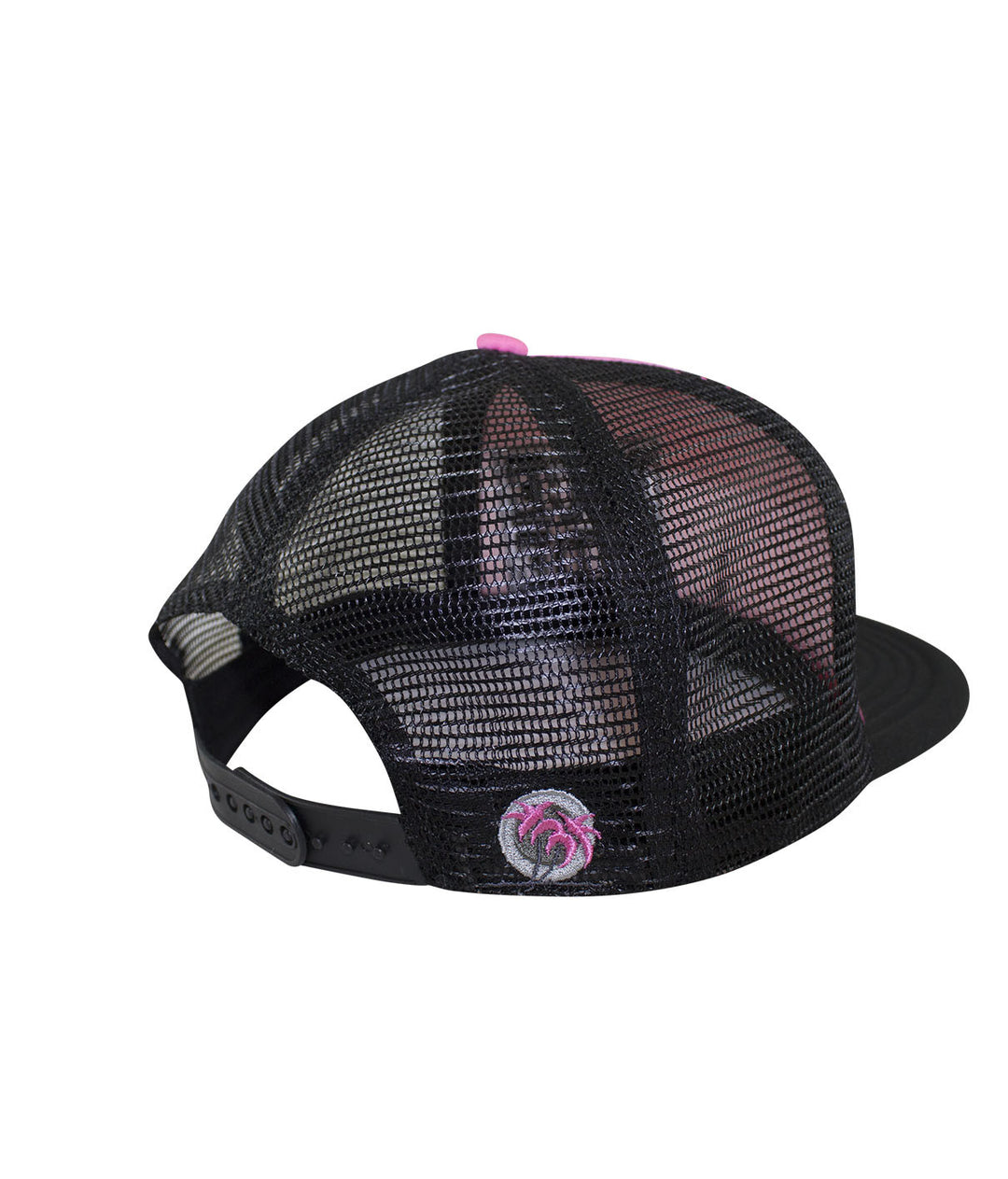 NR Trucker hat showing black mesh back and pink accents for a stylish baseball cap look.