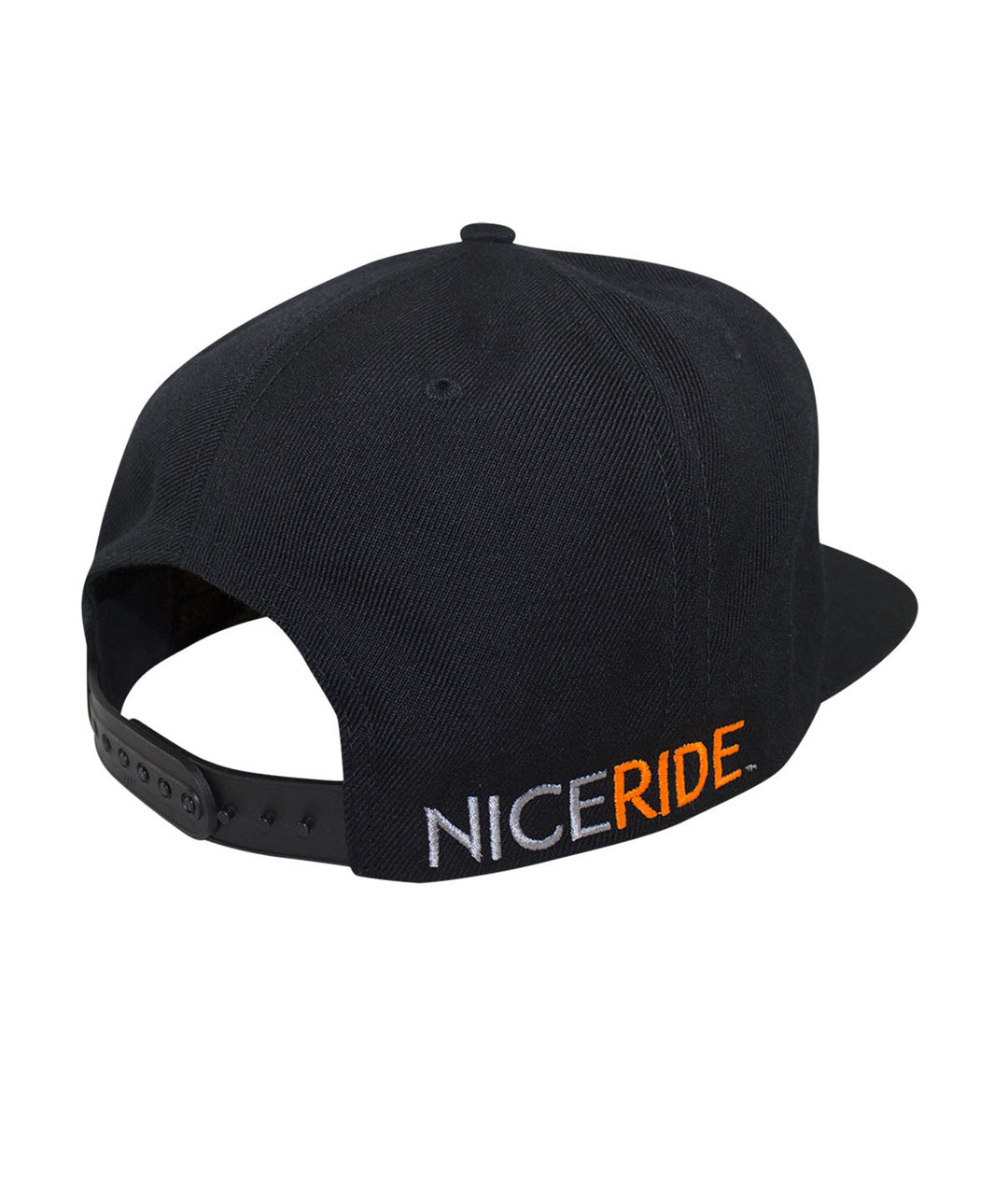 Back view of N-R snapback hat with NICERIDE logo embroidered on the side.